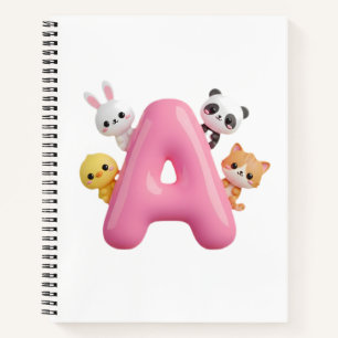 3D-Rosa-Ballon-Buchstabe A - Waldtiere-Notizbuch Notizbuch
