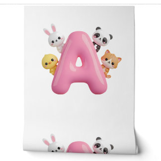 3D Rosa Ballon Buchstabe A Waldtiere Wallpaper Tapete