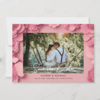 3D rosa blumengeschmücktes Foto Save the Date