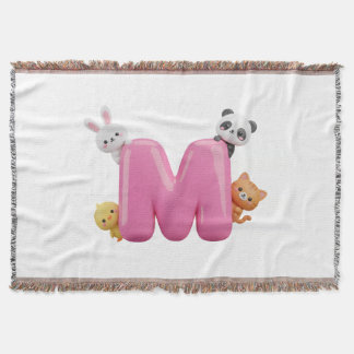 3D rosa Buchstabe M Babydecke mit Tieren Decke
