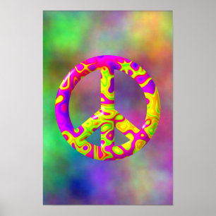 3D rosa gelbes psychedelisches Friedenssymbol auf Poster