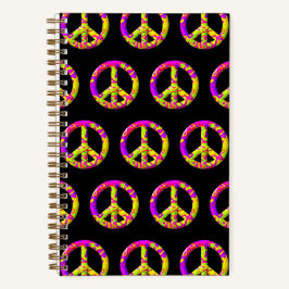 3D rosa gelbes psychedelisches Friedenssymbol Notizbuch