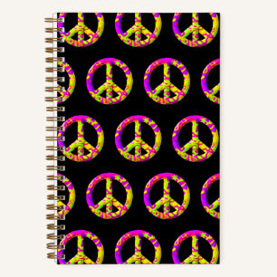 3D rosa gelbes psychedelisches Friedenssymbol Notizbuch