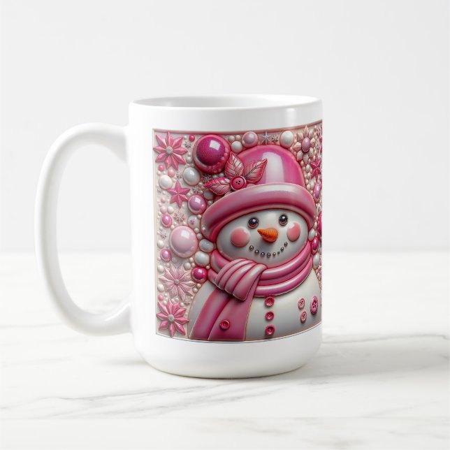 3D rosa Schneemann Weihnachten Kaffeetasse (Links)
