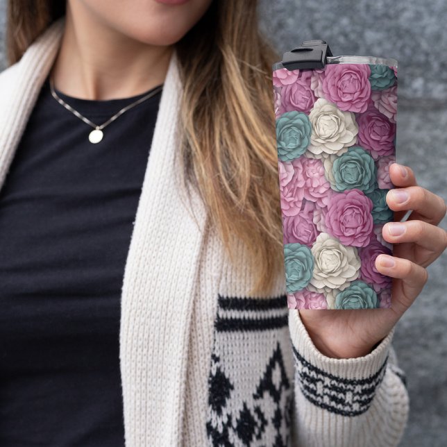 3D Rosa und Blau Thermosbecher (FLORAL PASTEL TUMBLER)