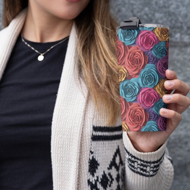 3D Rosa und Blau Thermosbecher (3D Pink and Blue Floral Thermal Tumbler)