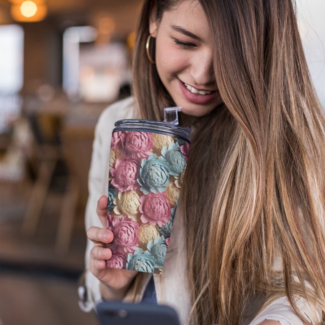 3D Rosa und Blau Thermosbecher (PINK FLORAL TUMBLER)