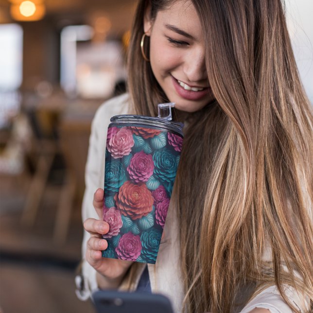 3D Rosa und Blau Thermosbecher (PINK FLORAL TUMBLER)