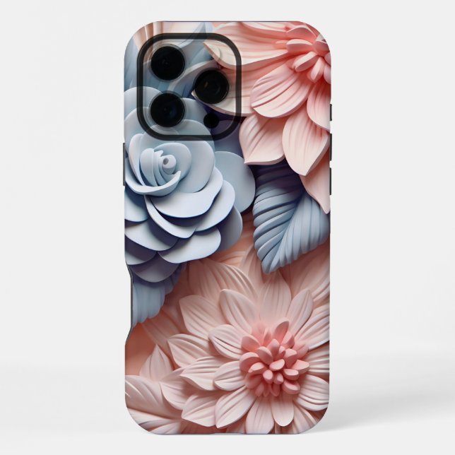 3D rosa und blaue Blumen iPhone Hülle (Rückseite)