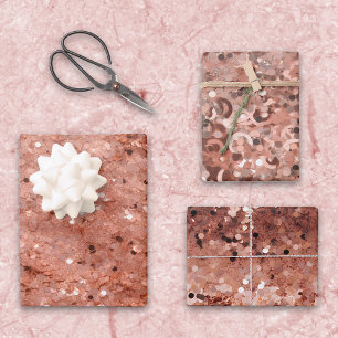 3D-Rose-Gold-Glitzer-Sequenzen Geschenkpapier Set