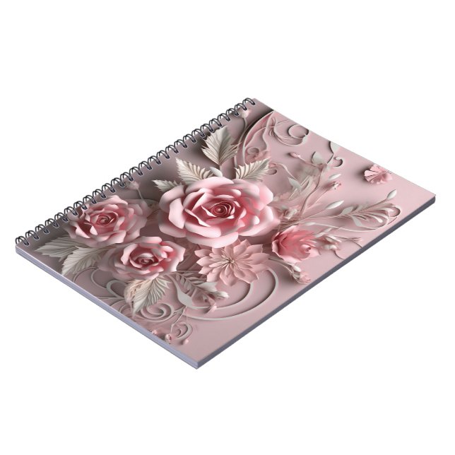3d Roses Blume Bloral Notizblock (Linke Seite)
