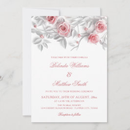  3D Roses Simple White Floral Wedding Einladung