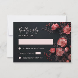3D  Roses Wildflowers Dark Wedding RSVP Karte