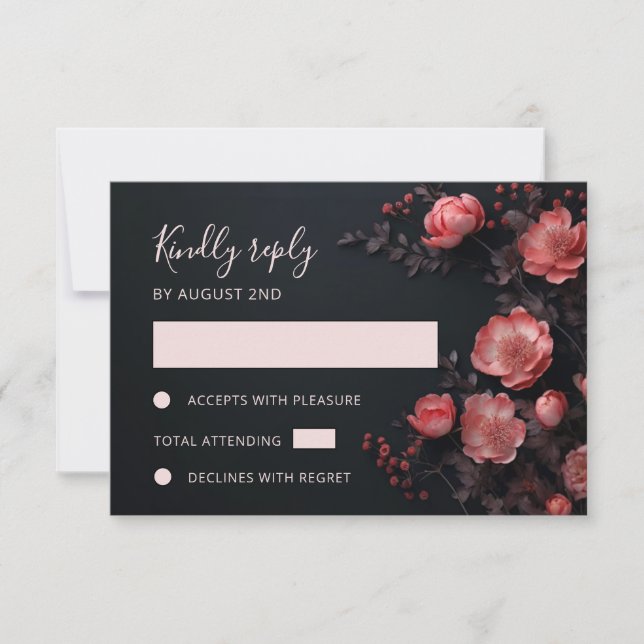 3D  Roses Wildflowers Dark Wedding RSVP Karte (Vorderseite)