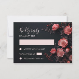 3D  Roses Wildflowers Dark Wedding RSVP Karte