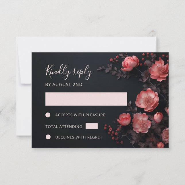 3D  Roses Wildflowers Dark Wedding RSVP Karte (Vorderseite)