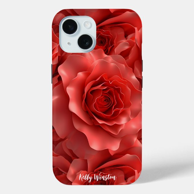 3D-Rote Rosen Nahtloses Muster Case-Mate iPhone Hülle (Rückseite)