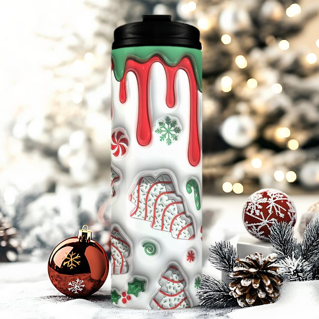 3D Rote und grüne Weihnachtsbaumkuchen Thermosbecher (Von Creator hochgeladen)