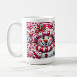 3D roter und rosa Weihnachts-Schneemann Kaffeetasse