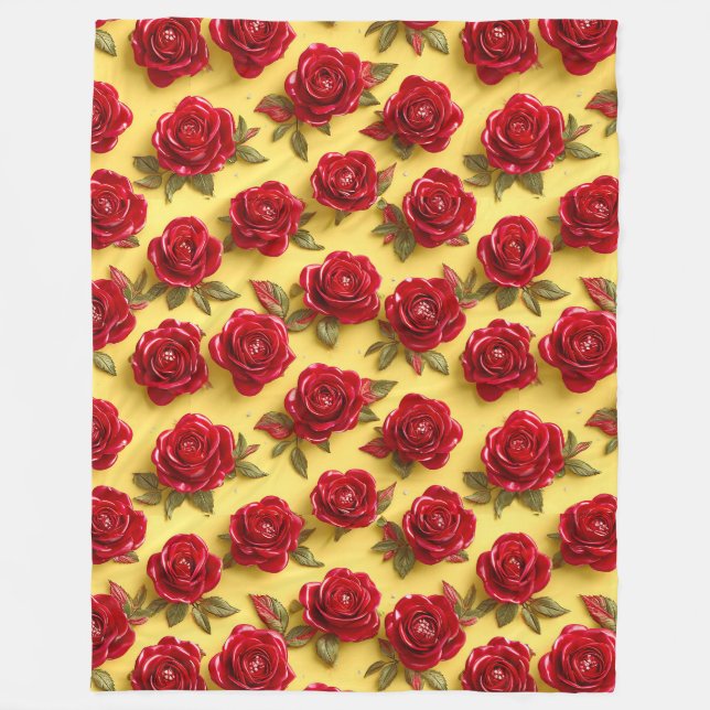 3D rotes Rosenmuster Fleecedecke (Vorderseite)