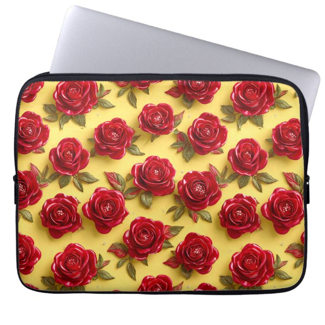 3D rotes Rosenmuster Laptopschutzhülle (Vorderseite)