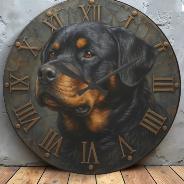 3D Rottweiler rustic pet sculpture dog lover gift Große Wanduhr (Von Creator hochgeladen)