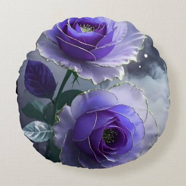 3D Royal Blue Rose Illusion Luxury Round Pillow  Rundes Kissen (Vorderseite)