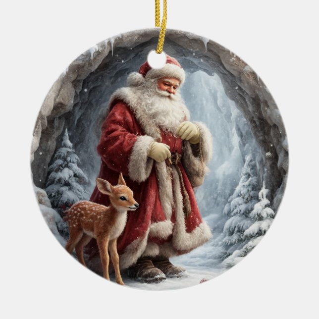 3D Santa and Deer Ceramic Christmas Ornament (Vorne)