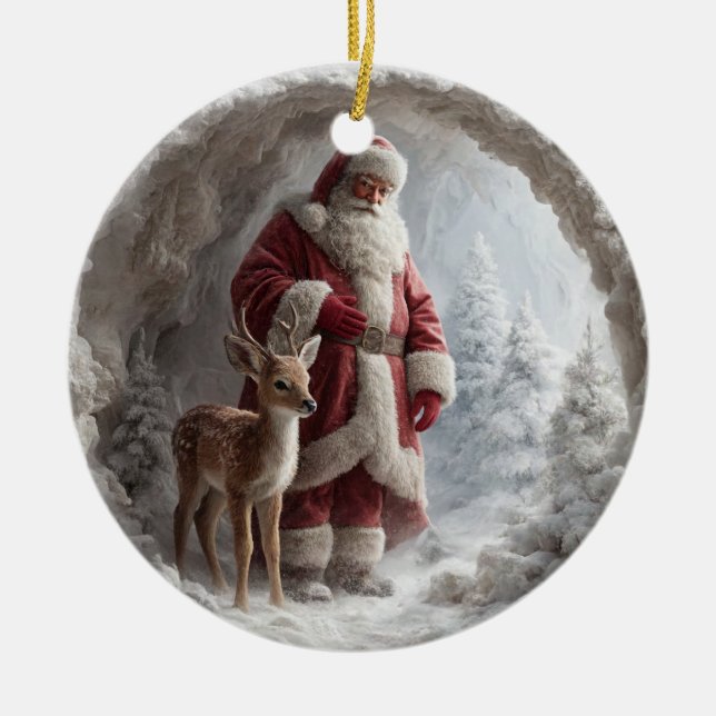 3D Santa and Deer Ceramic Christmas Ornament (Vorne)