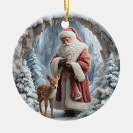 3D Santa and Deer Ceramic Christmas Ornament