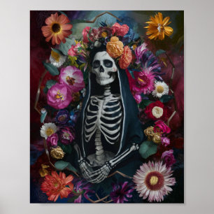 3D Santa Muerte mit farbenfrohen Blume Poster