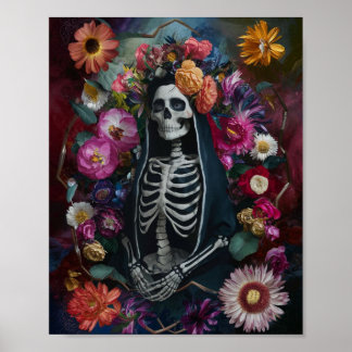 3D Santa Muerte mit farbenfrohen Blume Poster