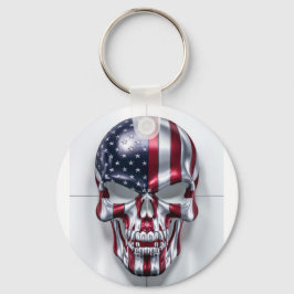 3D-Schädel mit amerikanischer Flagge Schlüsselanhänger