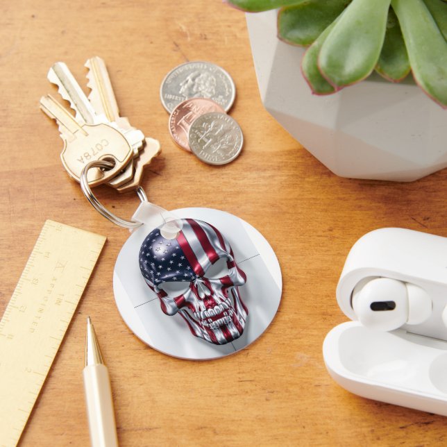 3D-Schädel mit amerikanischer Flagge Schlüsselanhänger (Schreibtisch)