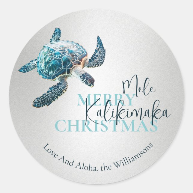 3D-Schildkröte Mele Kalikimaka | Benutzerdefiniert Runder Aufkleber (Vorderseite)