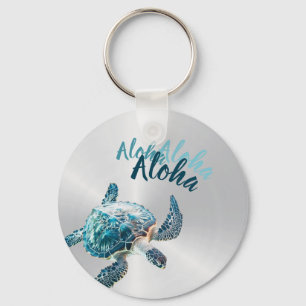 3D-Schildkröte Silber Aloha Schlüsselanhänger