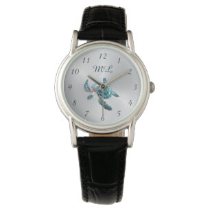 3D-Schildkröte Silber-Monogramm Armbanduhr