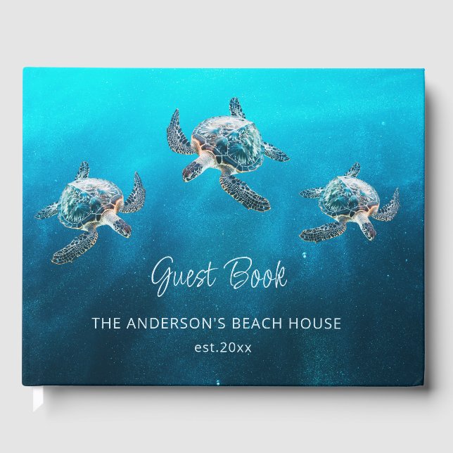 3D-Schildkröte Türkises Küstenstrandhaus Gästebuch (Vorderseite)