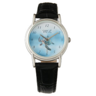 3D-Schildkröten-Silber-Monogramm Armbanduhr