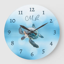 3D-Schildkröten-Silber-Monogramm Große Wanduhr