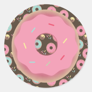 3D Schokolade Donut Pink Mattierte Sprinklen Prämi Runder Aufkleber