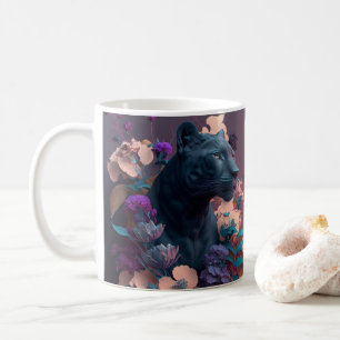 3D-Schwarz-Panther und Blume Kaffeetasse