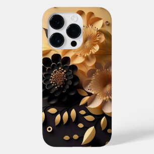 3D Schwarze und goldene Blumen Case-Mate iPhone 14 Pro Hülle