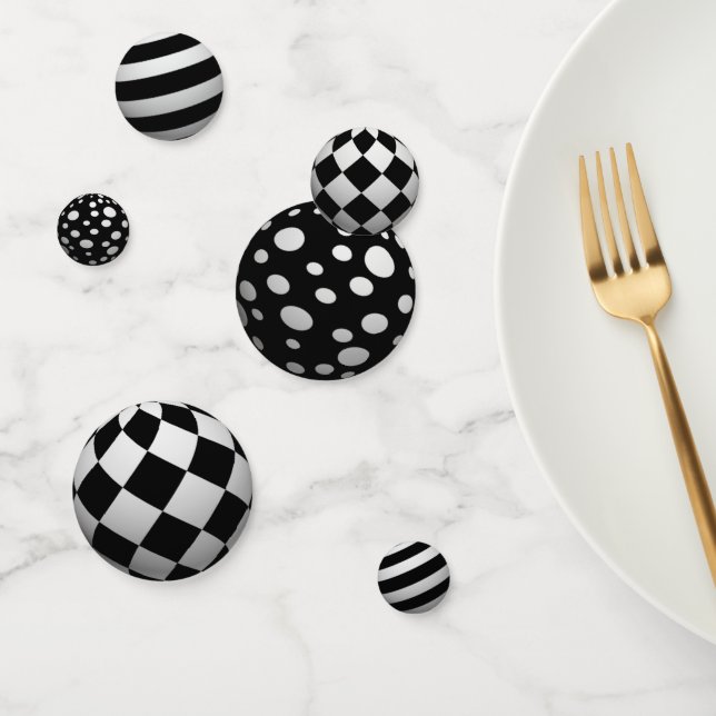 3D Schwarzweiß-Bälle Konfetti (Gruppe)