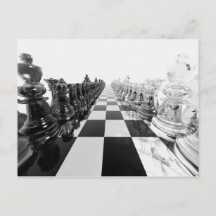 3D Schwarzweiß-Schachbrett Postkarte