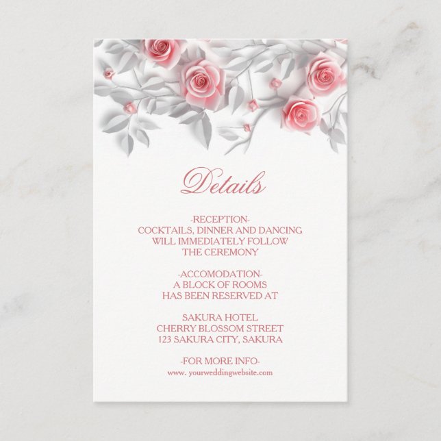 3D Sculptured Pink Roses White Begleitkarte (Vorderseite)