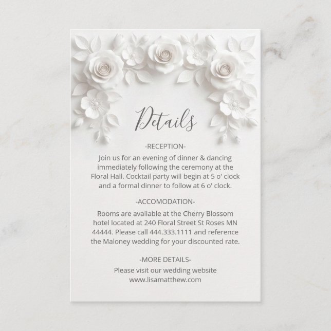 3D Sculptured Roses Minimalist White Begleitkarte (Vorderseite)