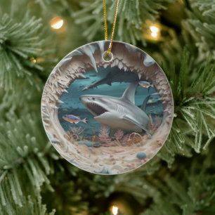 3D Shark Angriff Weihnachten Keramik Ornament