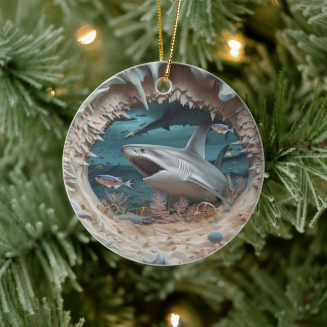 3D Shark Angriff Weihnachten Keramik Ornament (Baum)