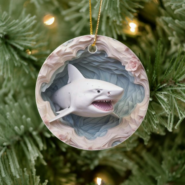 3D Shark Christmas Keramik Ornament (Baum)